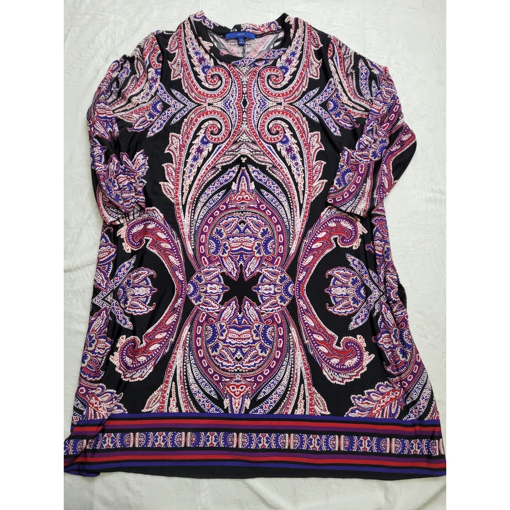 Apt. 9 Tunic Top Women XXL Black Red Paisley 3/4 Sleeve Pockets Boho